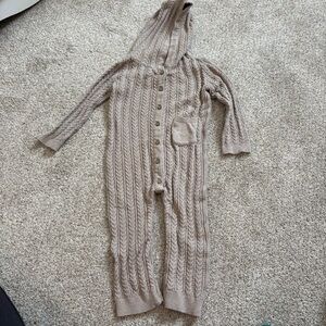 Kate Quinn Organics Cotton Silk romper one piece long sleeve hooded 18-24m brown